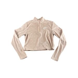 Nike Air Velour Quarter Zip Cropped Pullover Sweatshirt Light Pink Size M